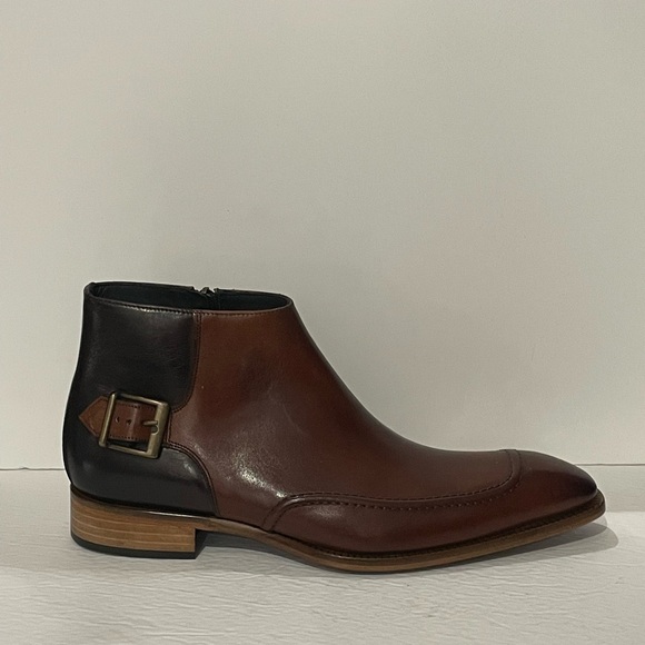 Duca ankle boot cognac Italian leather point toe side zipper - Picture 2 of 5